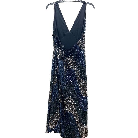 Free People NWT Blue Black Silver Sequined Halter Neck Party Prom Dress Large - Picture 4 of 8